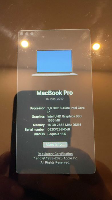 Apple Macbook Pro 16 2019 - 16gb RAM - 512gb SSD - 4gb grafica - 212 ciclos somente