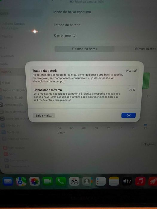 macbook air 13" M1 256GB - bateria 96% - dourado