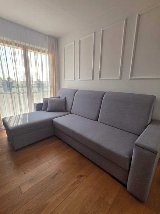 Sofa narożnik szara rozkładana z funkcją spania i przechowywania