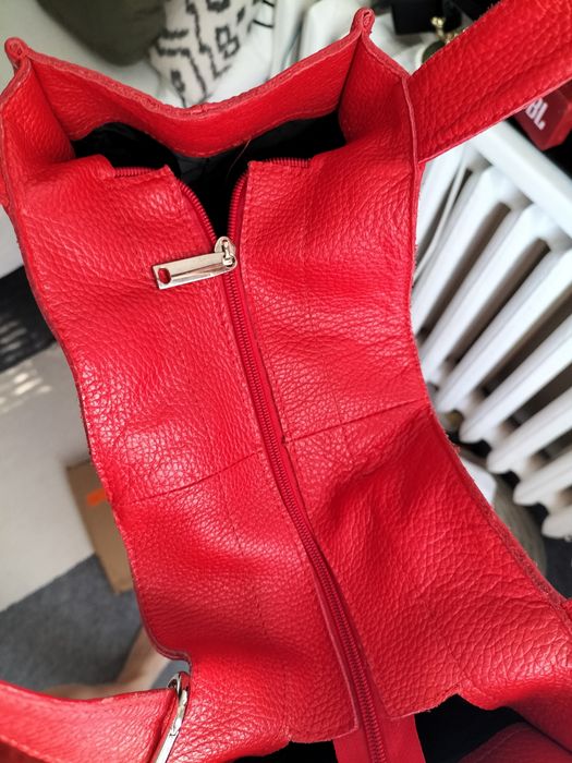 Duża torba shopper ze skóry naturalnej czerwonej z brylokiem Pinterest