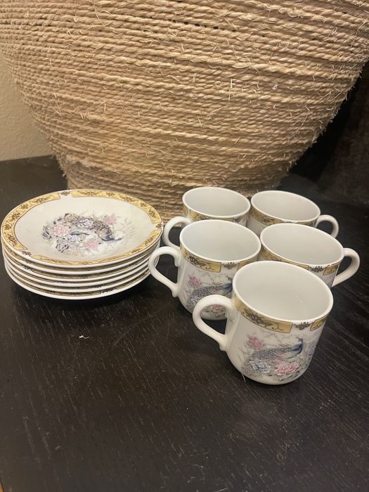 Conjunto de Café Japonês Tanaka – Porcelana Casca de Ovo c/ Pavões