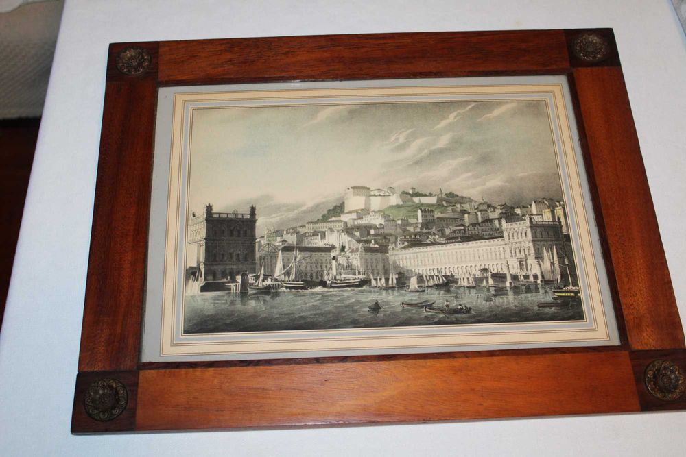 Gravura colorida, vista marítima, Terreiro do Paço, Pós terramoto 1755