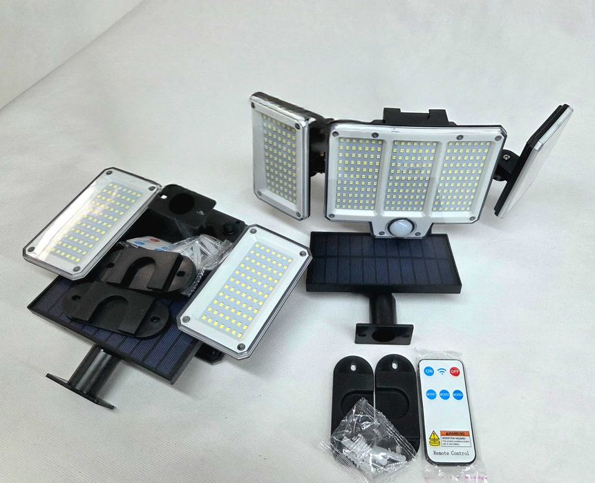 Luz solar exterior LED – 5 focos ajustáveis – Sensor de movimento – Comando