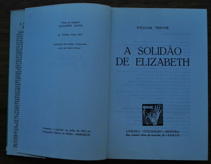 A Solidão de Elizabeth de William Trevor - 1ª Edição Ano de 1974