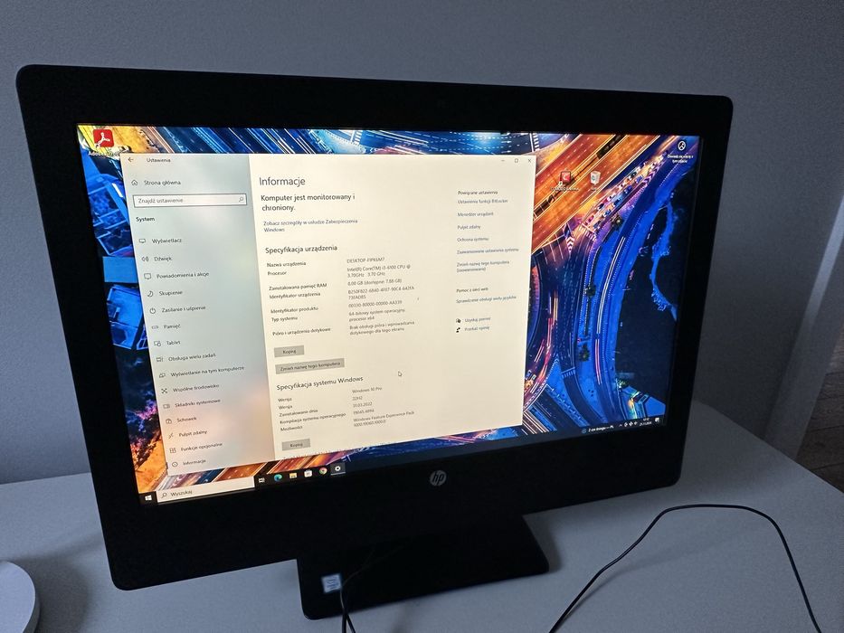 Komputer HP all-in-one ProOne 600 G3 - windows 10 pro