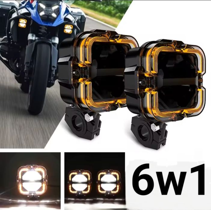 Lampy Halogeny LED do Motocykla 4 cale 65W 6 w 1 Strobo kpl 2szt Homol