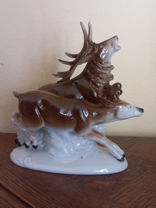 Stara porcelanowa figurka - jelenie - Carl Scheidig