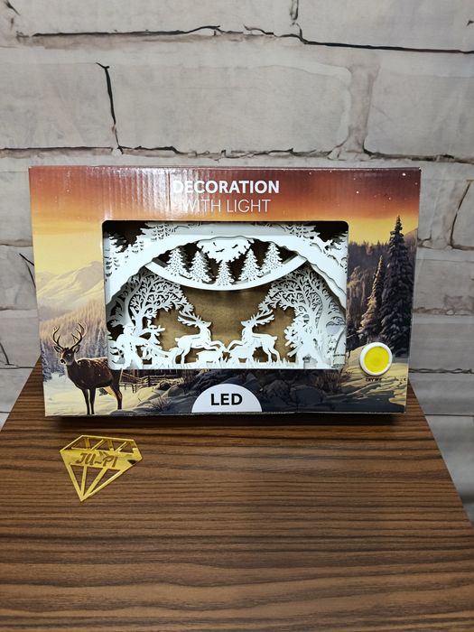 Świecąca  świąteczna dekoracja z oświetleniem LED ozdoba drewniana 29X19CM