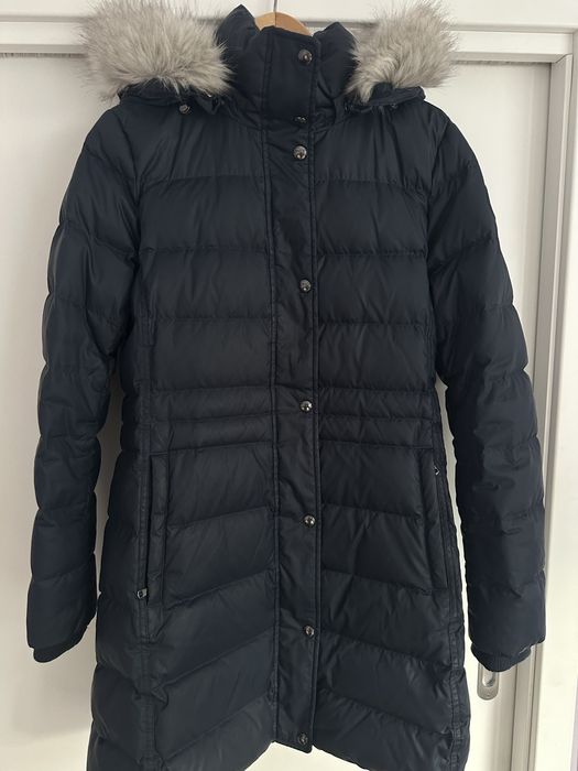 granatowy puchowy pikowany płaszcz kurtka z kapturem Tommy Hilfiger