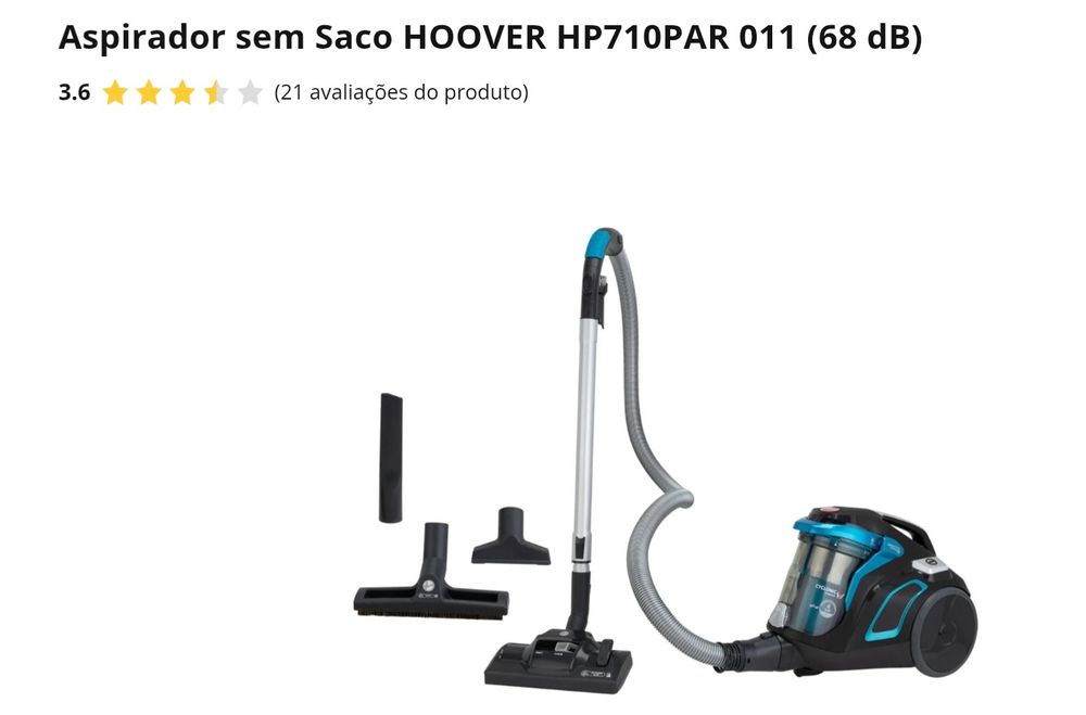 Grande oportunidade  Aspirador sem Saco HOOVER HP710PAR 011 (68 dB)