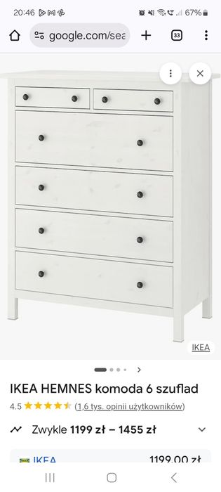 Komoda biała ikea hemnes drewniana plus szkło  ochronne