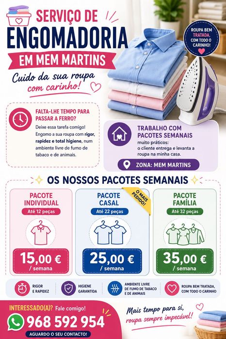 Serviço De Engomadoria Familiar em Mem Martins