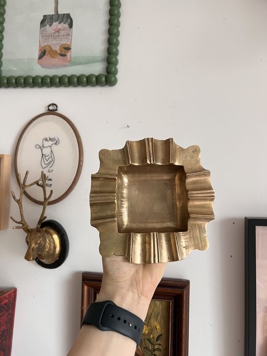 Patera popielnica tacka świecznik Vintage brutalistyczny mosiądz