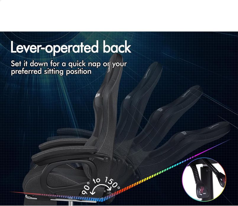 Fotel gamingowy z diodami LED masażi 8-punktowym masażem szare