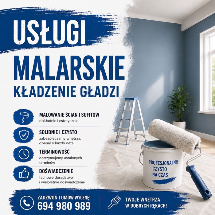 Malowanie ścian, gładzie.