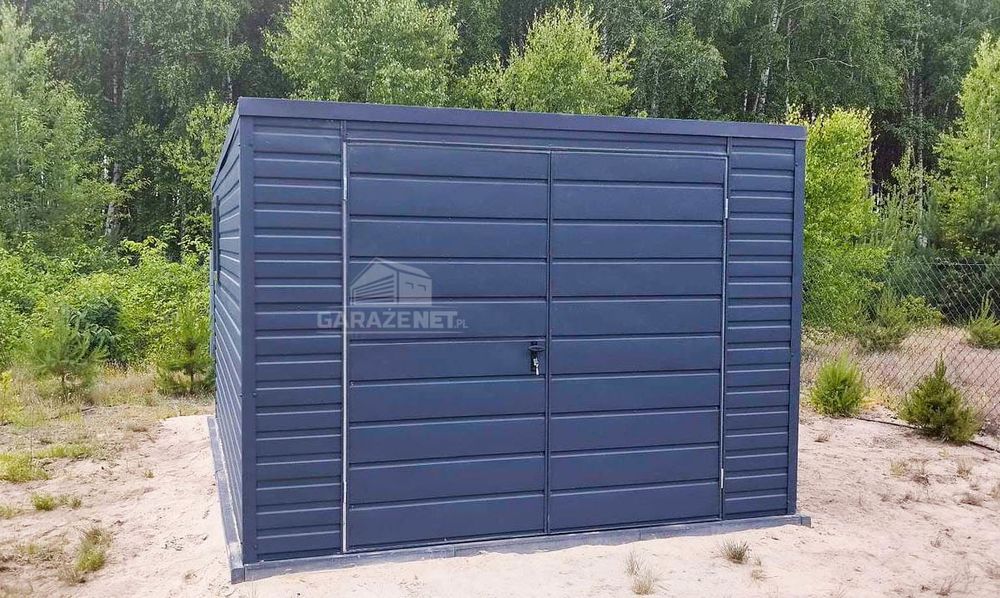 DOMEK OGRODOWY GARAŻ 3M X 4M Spad Tył Brama Okno Grafit 3X4 GB295