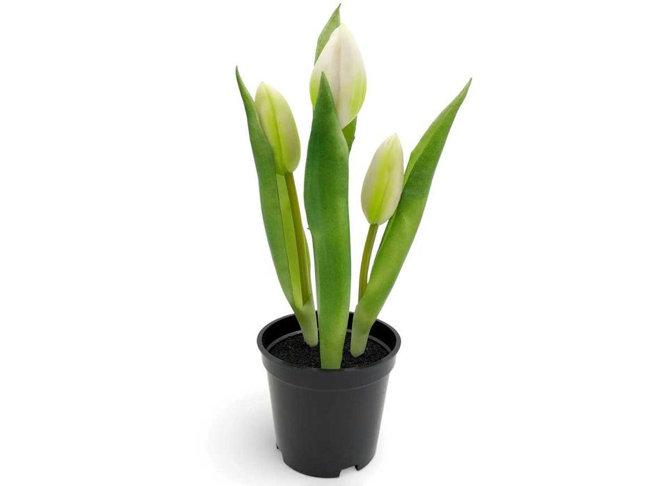 Tulipany silikonowe białe sztuczne kwiaty w doniczce tulipan gumowy