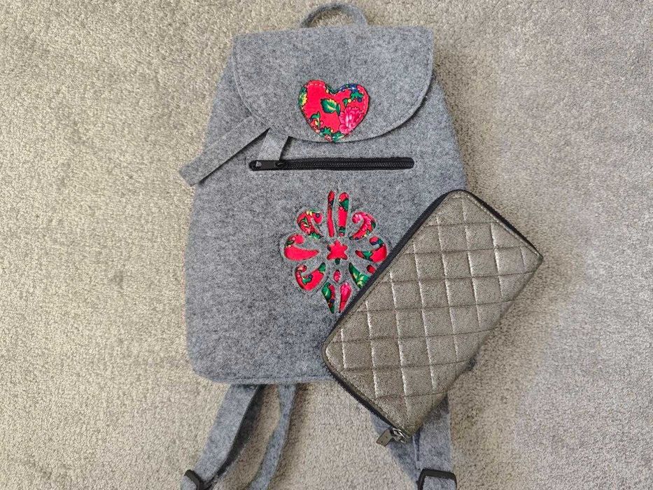 Plecak plecaczek filc i portfel damski Atmosphere wym. 20x10 cm