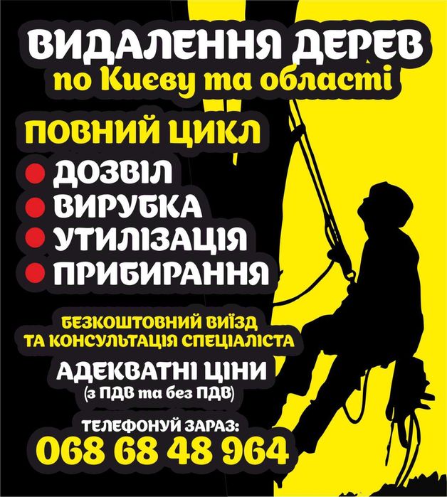 Зрізання, обрезка деревьев, спилить дерево, уборка участка, кронування