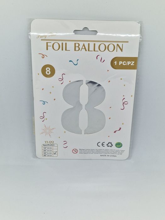 Balon foliowy Cyfra, srebrny, duży balon 8