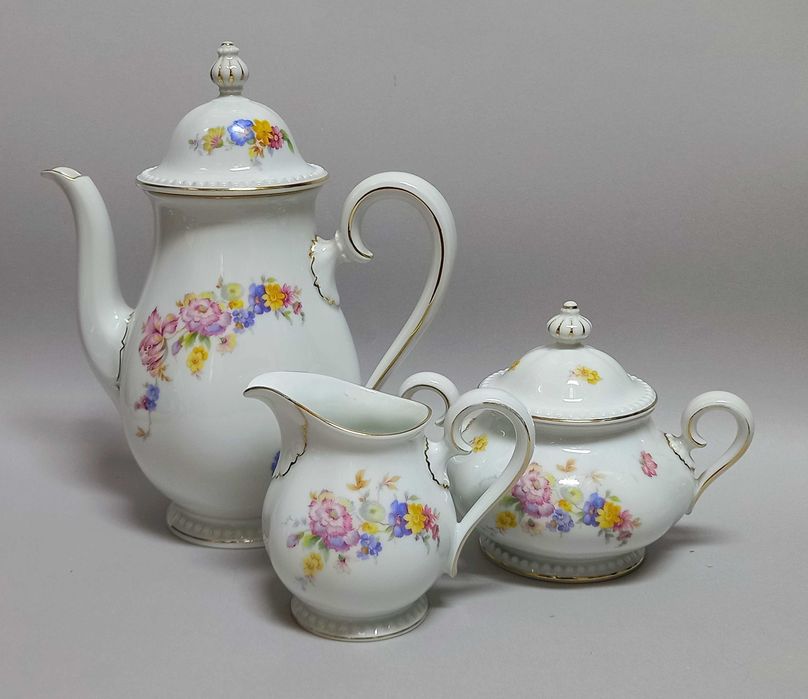 Garnitur do kawy, dzbanek, cukiernica i mlecznik, Rosenthal Perlrand