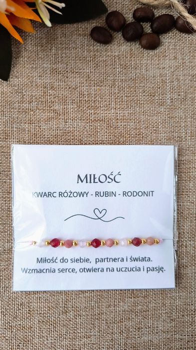 Bransoletka Talizman Miłość - Kwarc Różowy, Rubin, Rodonit