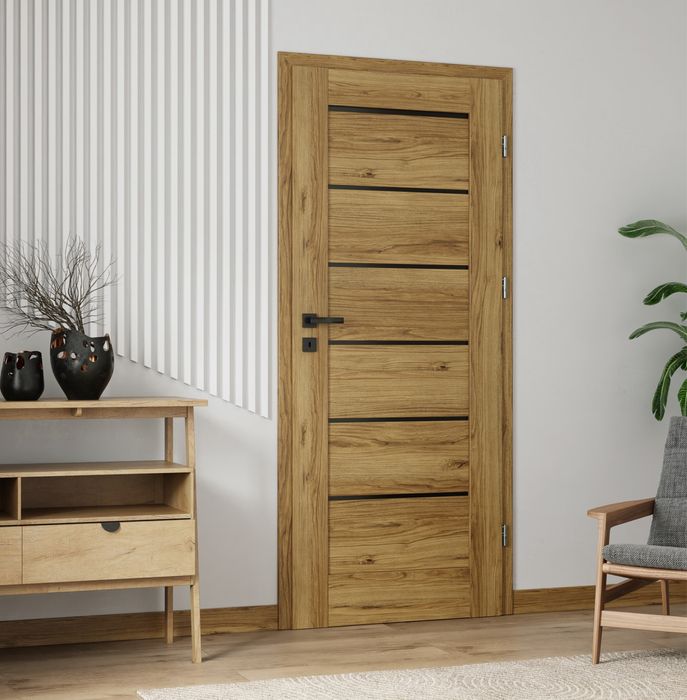 Drzwi wewnętrzne Volta Dąb Catania - czarne szkło Polski Prod. FV