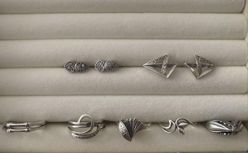 Срібні сережки перстні каблучки кольцо 915 проба срібло 17-17,5см