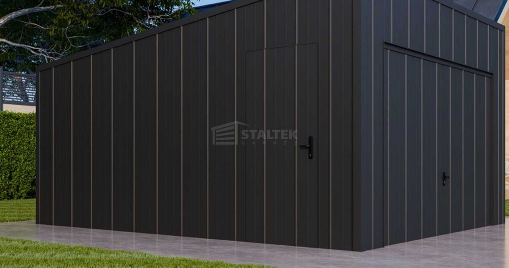 Garaż blaszany 3,5x5m brama drzwi blacha na rąbek spad w tył ST200