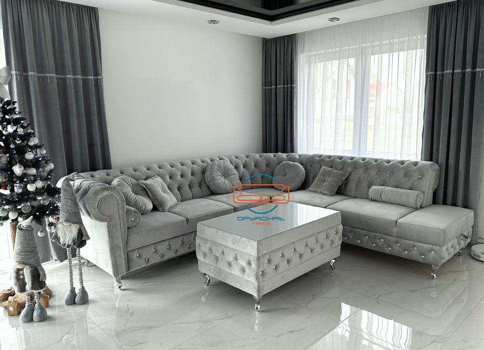 PRODUCENT Piękny narożnik cheesterfield  kryształki glamour NR.1/2024H
