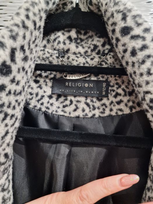 Płaszcz Religion oversize panterka 38 40 animal print welna