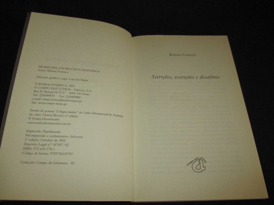 Livro Secreções Excreções e Desatinos Rubem Fonseca 1ª edição