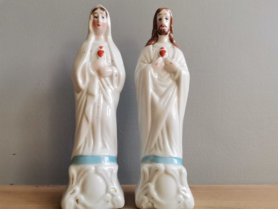 Stare 2  figurki porcelanowe Jezus i Matka Boska
