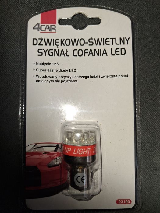 Żarówka cofania LED P21W BA15s z dźwiękiem SYGNAŁ COFANIA 12V 4CAR NOWA.