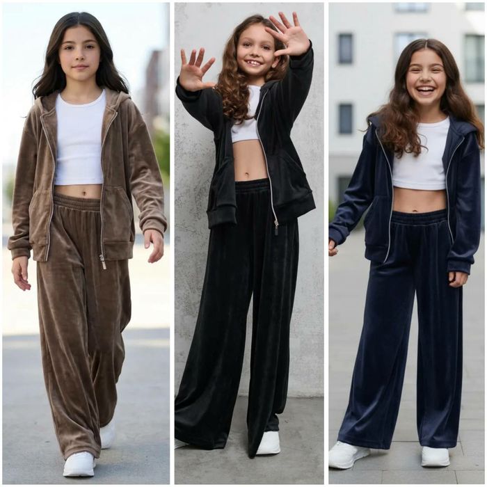 ‼️Дитячий ( підлітковий) велюровий костюм с довгою кофтою «City girl»