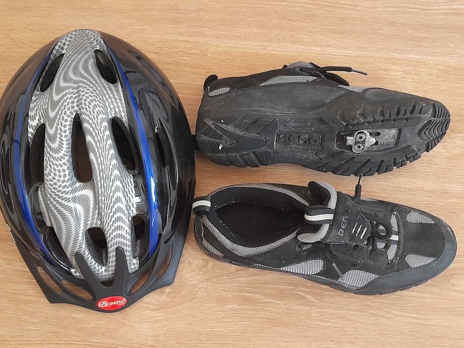 Conjunto semi novo: Capacete + Calçado ciclismo (btt).  Marca Berg