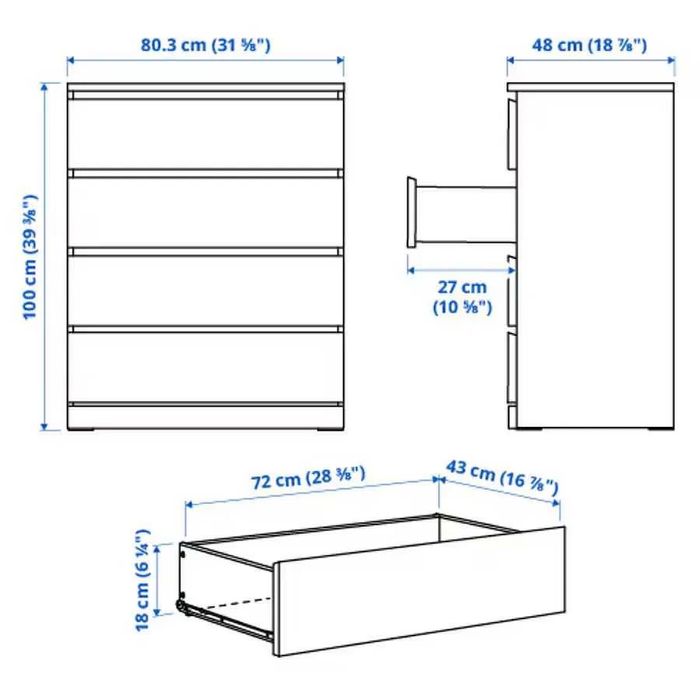 Cômoda Malm Ikea preta 4 gavetas