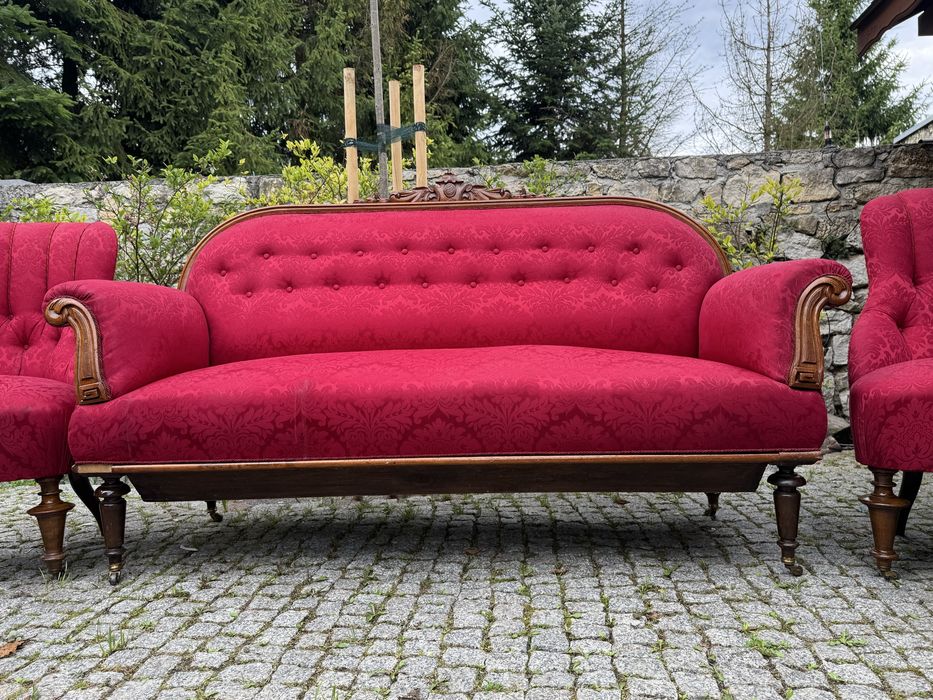 Sofa zestaw wypoczynkowy eklektyczny 2 fotele 2 krzesła ala ludwik