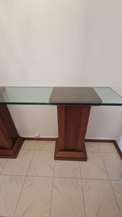 Consola de cerejeira com vidro temperado como novo