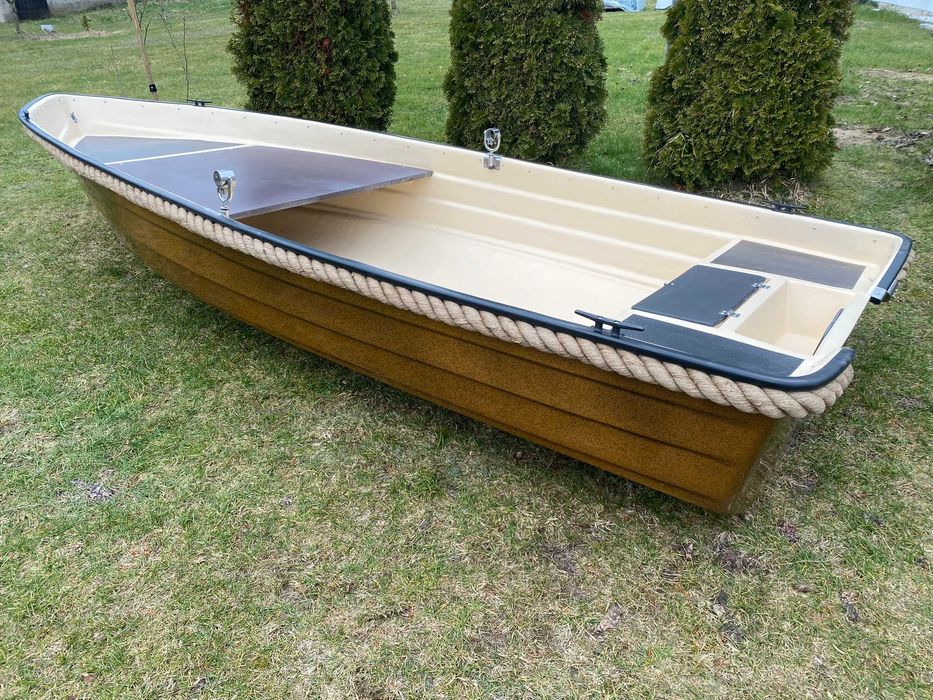 Łódź Łódka wędkarska wiosłowa Lobster 380 z PLATFORMĄ LINA brąz/beż CE