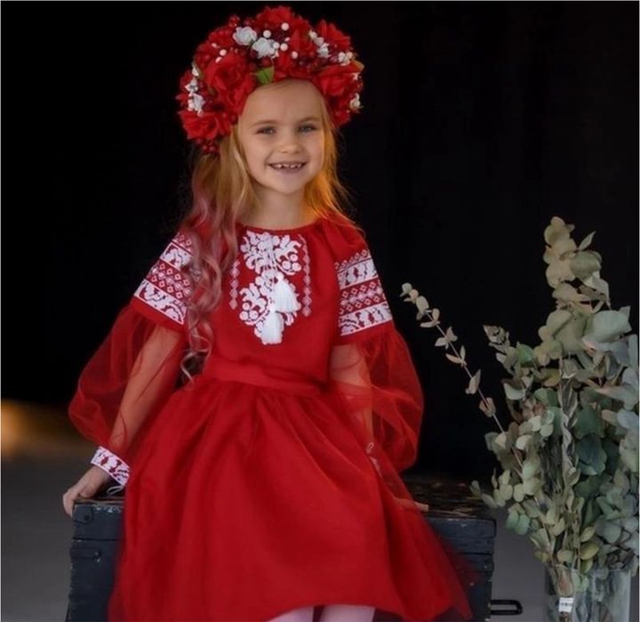 Вишиванка, плаття , сукня зелена, червона 104, 110, 122, 128, 140, 146