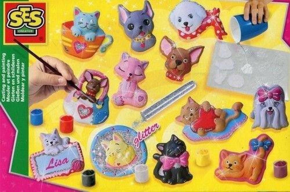 Odlewy gipsowe - Kotki i Pieski z brokatem pudełko,305x205mm