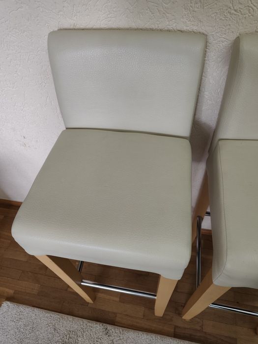 Hokery barowe / krzesła do wyspy kuchennej (2 sztuki), Kremowe, eko skóra
