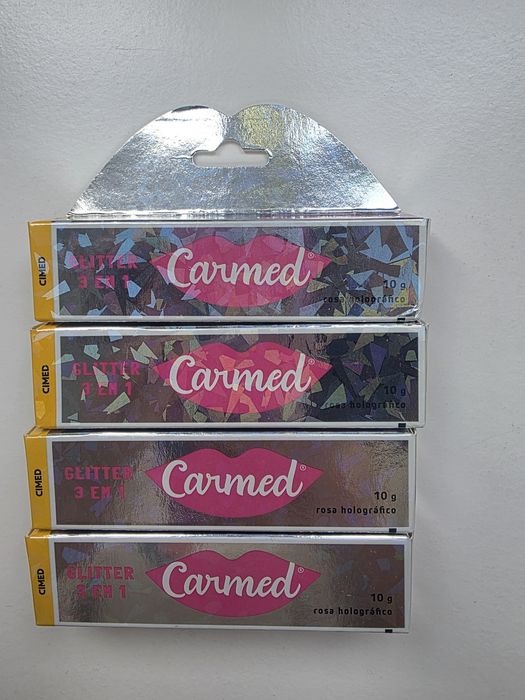 Baton Carmed Glitter 3 em 1 Rosa Holográfico 10g – novo/selado