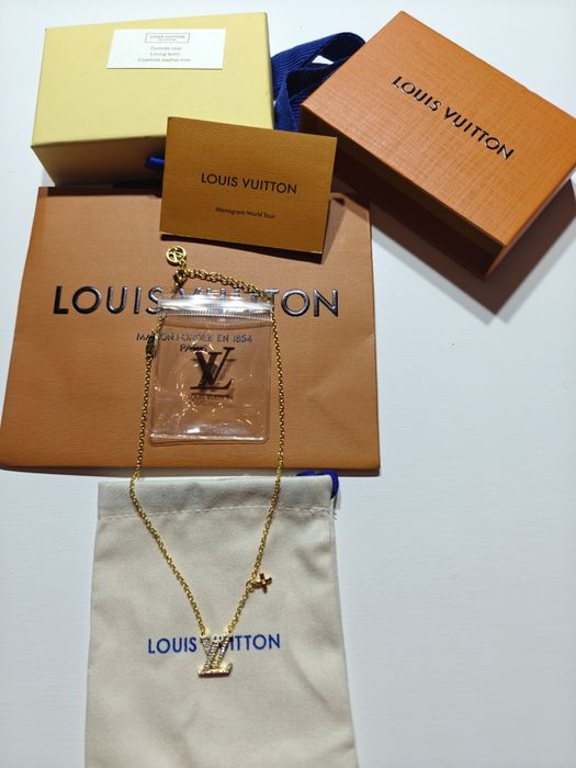 Nowy złoty naszyjnik Louis Vuitton LV stal + pudelko i torba