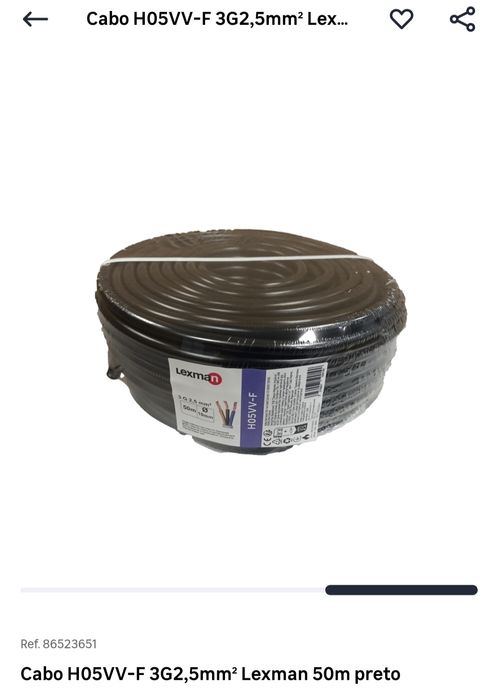 Cabo elétrico flexível 3x2,5mm - 50 metros