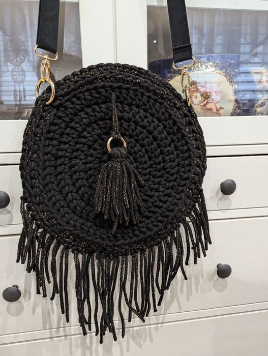 Torebka okrągła Boho frędzle