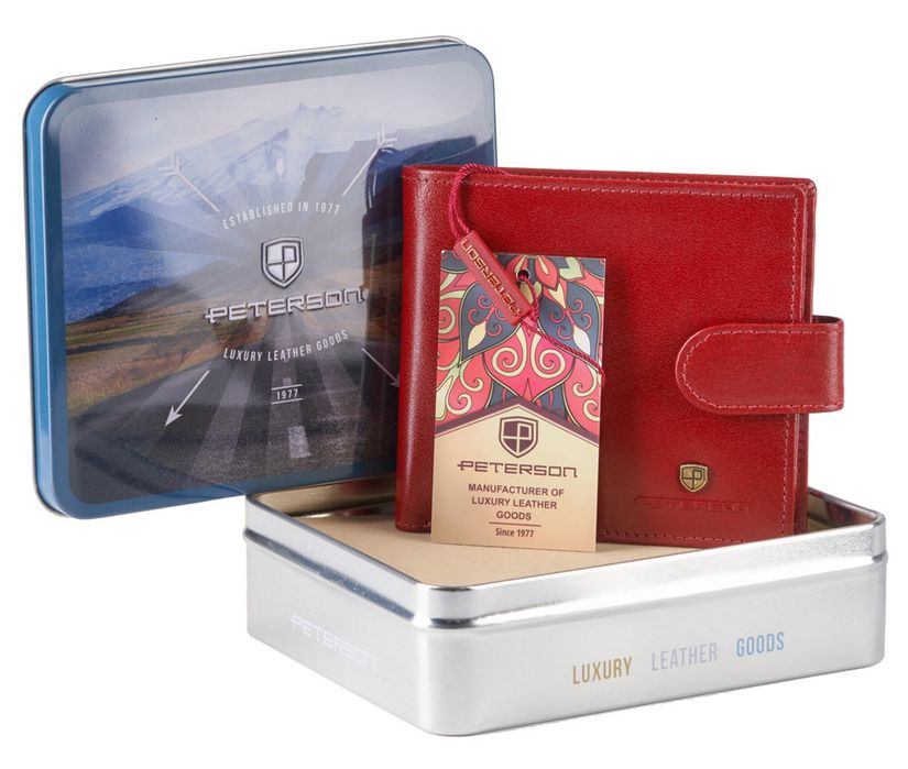 cienki skórzany portfel męski z zapięciem - peterson