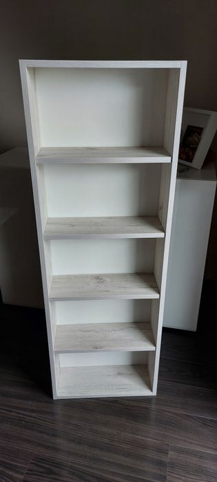 Półka regał stojący 140x48 cm | 5 półek | biały/dąb