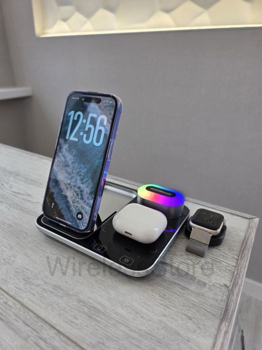 Бездротова зарядка Apple Watch iPhone Airpods Док станція Samsung 30w
